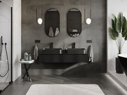 Mexen Orio Badezimmerschrank unter Waschbecken 140 cm mit Arbeitsplatte, 1 Schublade, schwarz glänzend - 91A10-14023-1-BFC70