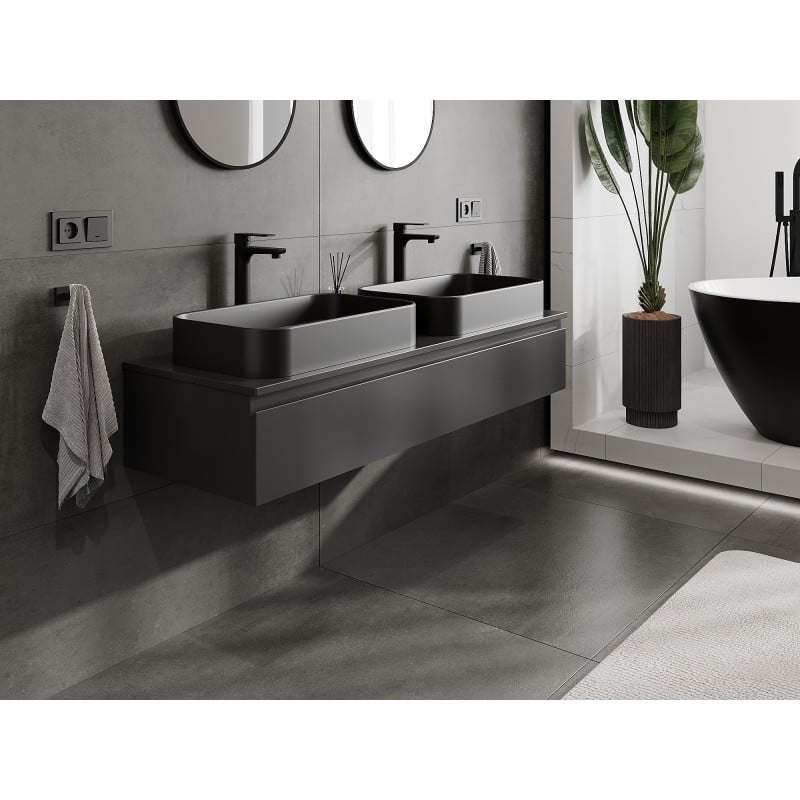 Mexen Orio Badezimmerschrank 140 cm mit Arbeitsplatte, 1 Schublade, Schwarz Matt - 91A10-14023-1-BFC71