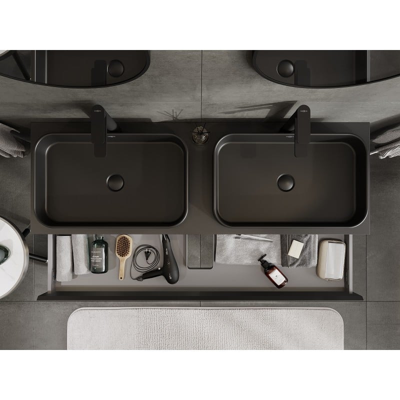 Mexen Orio Badezimmerschrank 140 cm mit Arbeitsplatte, 1 Schublade, Schwarz Matt - 91A10-14023-1-BFC71