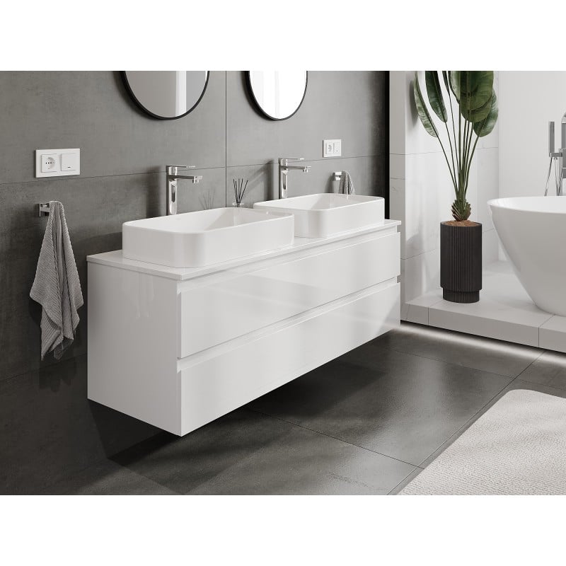Mexen Orio Badezimmerunterschrank 140 cm mit Arbeitsplatte, 2 Schubladen, weiß glänzend - 91A10-14047-2-BFFC00