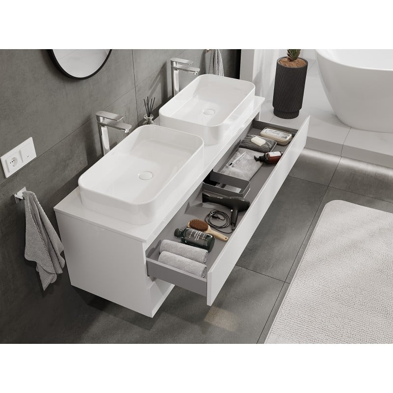 Mexen Orio Badezimmerunterschrank 140 cm mit Arbeitsplatte, 2 Schubladen, weiß glänzend - 91A10-14047-2-BFFC00