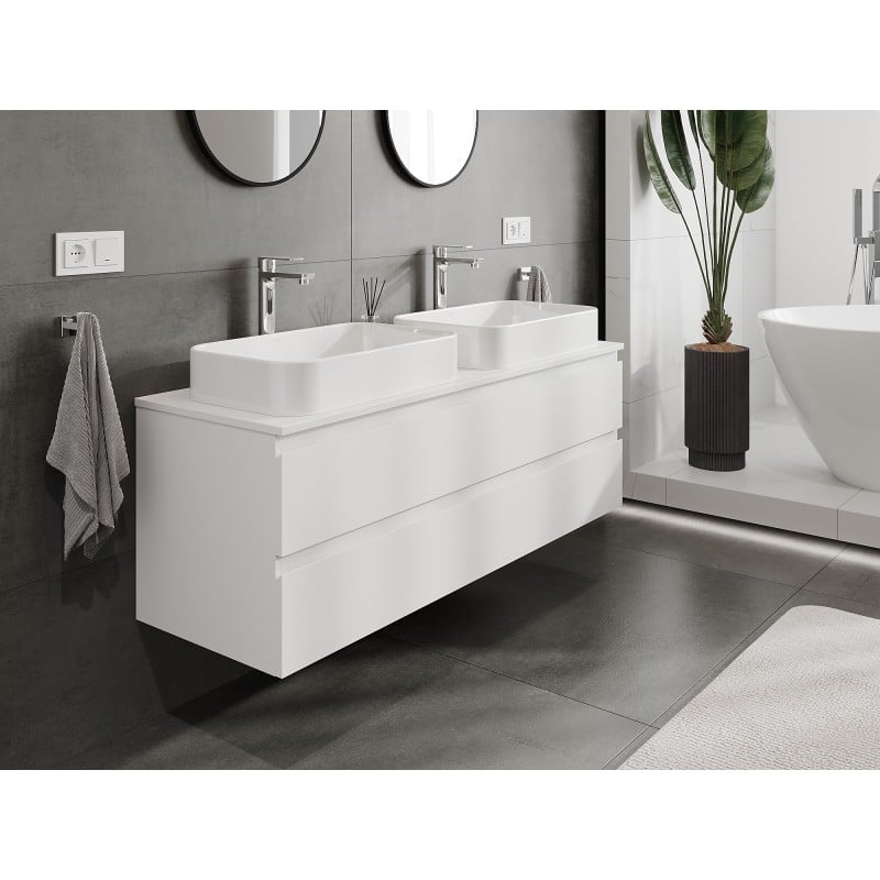 Mexen Orio Badezimmerschrank unter Waschbecken 140 cm mit Arbeitsplatte, 2 Schubladen, weiß matt - 91A10-14047-2-BFFC01