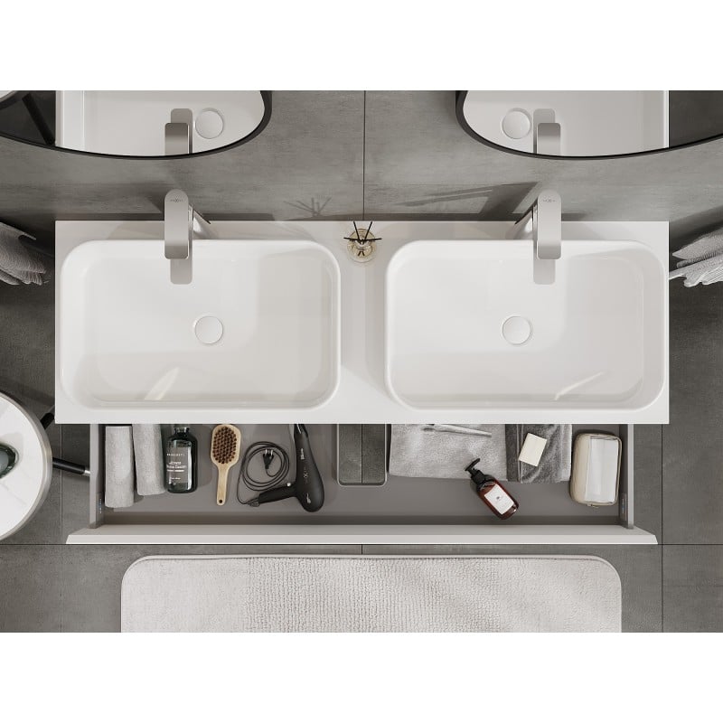 Mexen Orio Badezimmerschrank unter Waschbecken 140 cm mit Arbeitsplatte, 2 Schubladen, weiß matt - 91A10-14047-2-BFFC01
