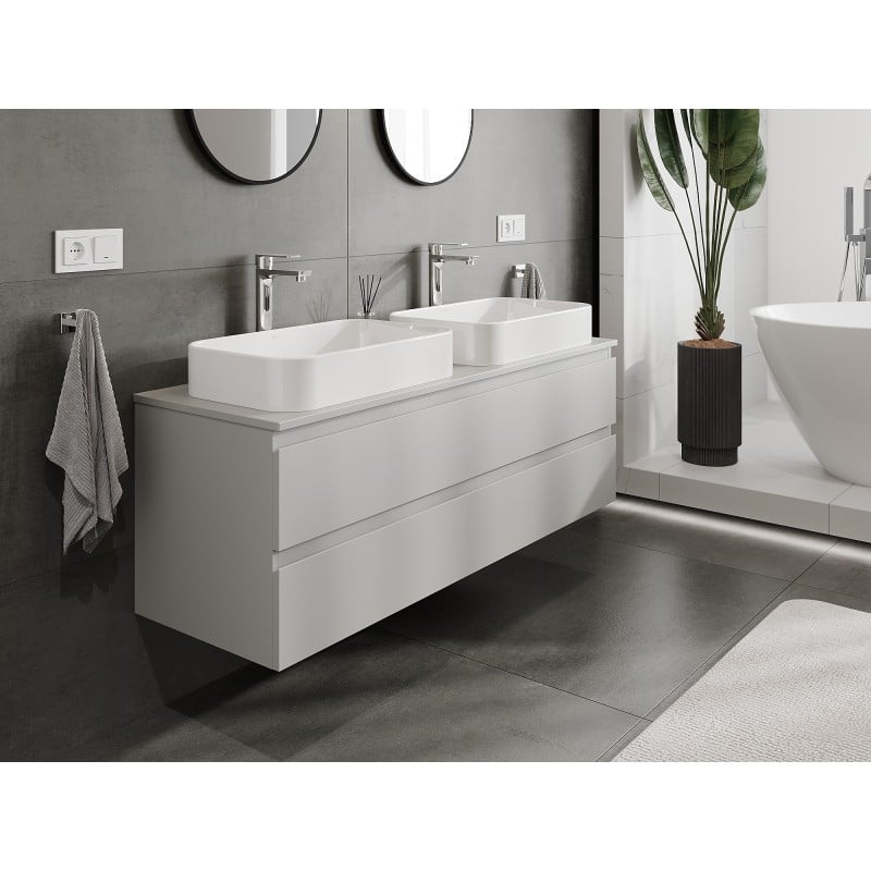 Mexen Orio Badezimmerschrank mit Waschtischplatte 140 cm, 2 Schubladen, grau matt - 91A10-14047-2-BFFC62