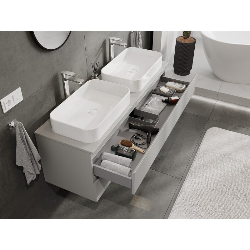 Mexen Orio Badezimmerschrank mit Waschtischplatte 140 cm, 2 Schubladen, grau matt - 91A10-14047-2-BFFC62