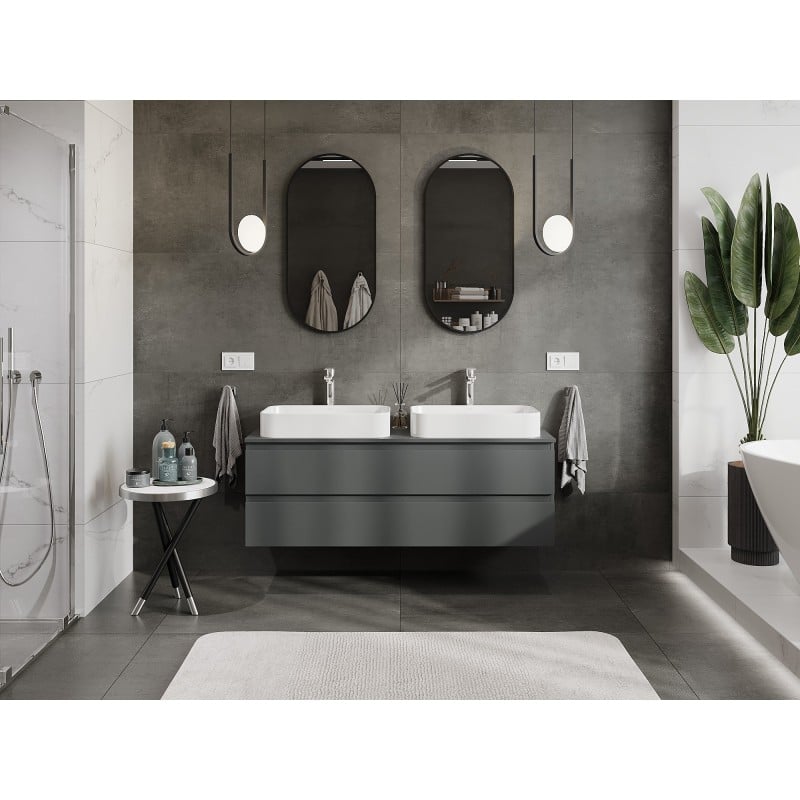 Mexen Orio Badezimmerschrank 140 cm mit Arbeitsplatte, 2 Schubladen, matt Graphit - 91A10-14047-2-BFFC66