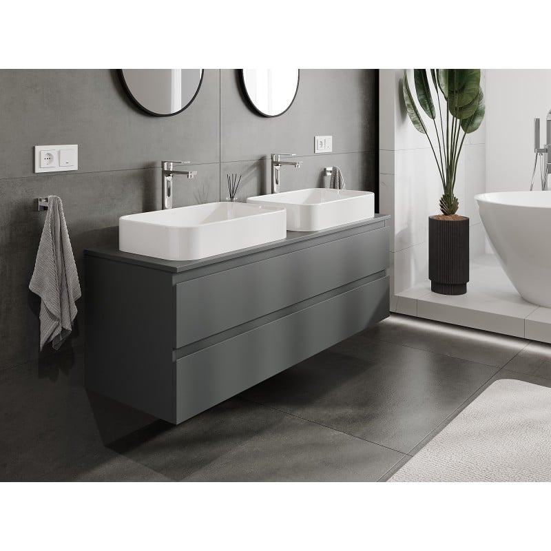 Mexen Orio Badezimmerschrank 140 cm mit Arbeitsplatte, 2 Schubladen, matt Graphit - 91A10-14047-2-BFFC66