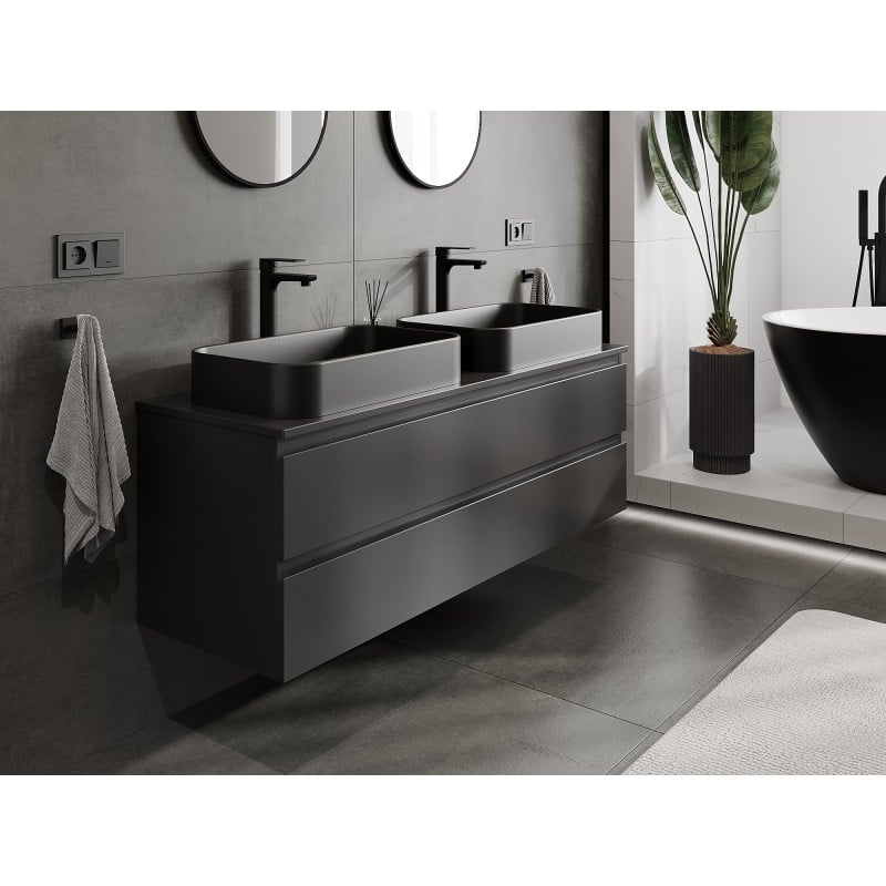 Mexen Orio Badezimmerschrank unter Waschbecken 140 cm mit Platte, 2 Schubladen, schwarz matt - 91A10-14047-2-BFFC71