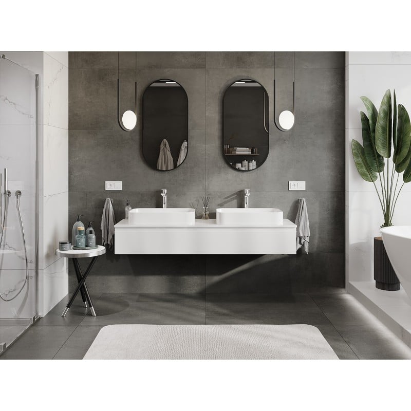 Mexen Orio Badezimmerschrank unter Waschbecken 160 cm mit Platte, 1 Schublade, weiß hochglanz - 91A10-16023-1-BFC00
