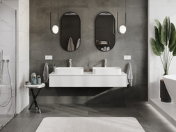Mexen Orio Badezimmerschrank unter Waschbecken 160 cm mit Platte, 1 Schublade, weiß hochglanz - 91A10-16023-1-BFC00