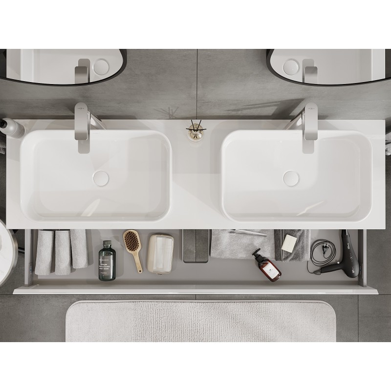 Mexen Orio Badezimmerschrank unter Waschbecken 160 cm mit Platte, 1 Schublade, weiß hochglanz - 91A10-16023-1-BFC00