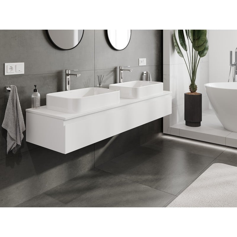 Mexen Orio Badezimmerschrank 160 cm mit Waschtischplatte, 1 Schublade, weiß matt - 91A10-16023-1-BFC01