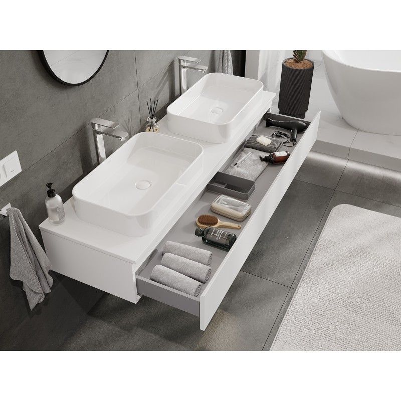 Mexen Orio Badezimmerschrank 160 cm mit Waschtischplatte, 1 Schublade, weiß matt - 91A10-16023-1-BFC01