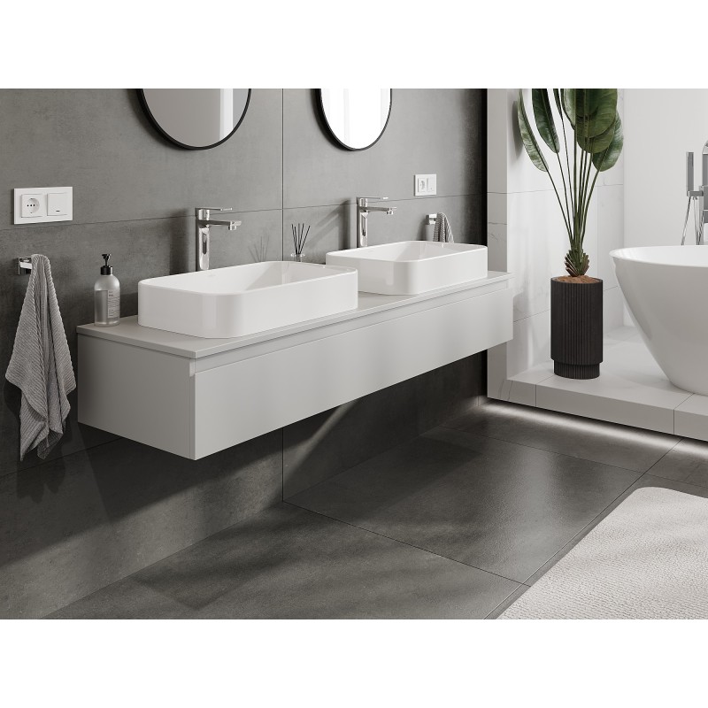 Mexen Orio Badezimmerschrank für Waschbecken 160 cm mit Arbeitsplatte, 1 Schublade, grau matt - 91A10-16023-1-BFC62