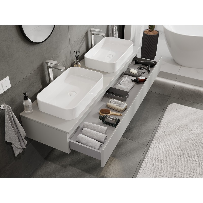 Mexen Orio Badezimmerschrank für Waschbecken 160 cm mit Arbeitsplatte, 1 Schublade, grau matt - 91A10-16023-1-BFC62