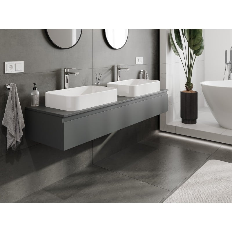 Mexen Orio Badezimmerschrank 160 cm mit Arbeitsplatte, 1 Schublade, mattschwarz - 91A10-16023-1-BFC66