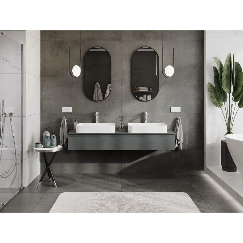 Mexen Orio Badezimmerschrank 160 cm mit Arbeitsplatte, 1 Schublade, mattschwarz - 91A10-16023-1-BFC66