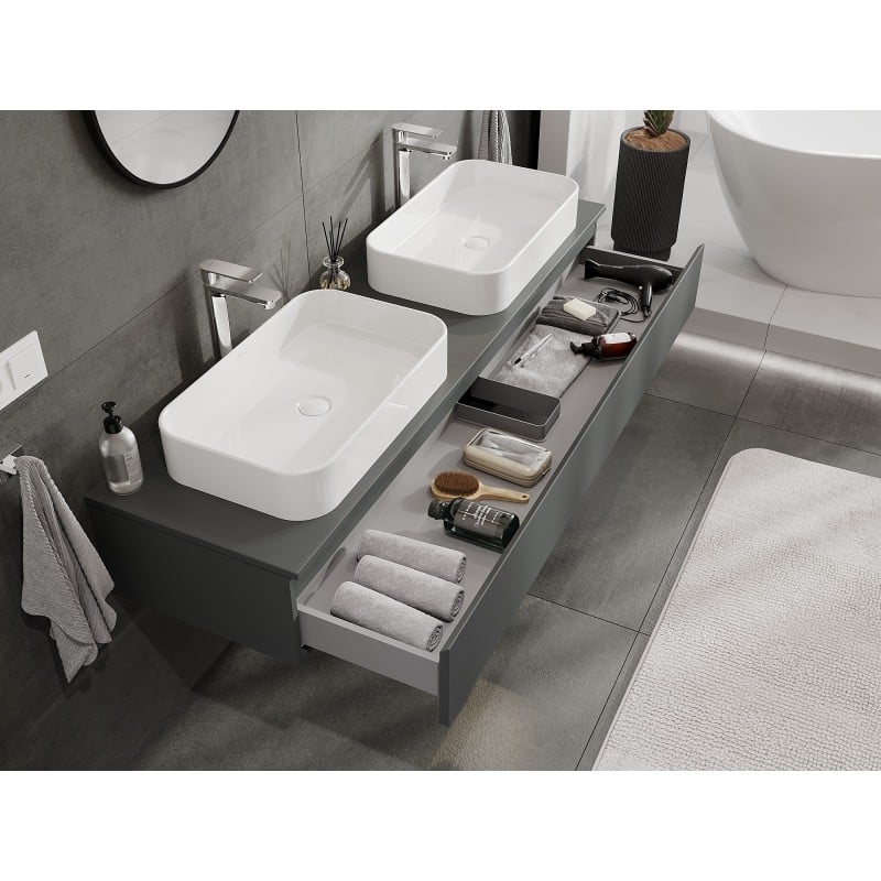 Mexen Orio Badezimmerschrank 160 cm mit Arbeitsplatte, 1 Schublade, mattschwarz - 91A10-16023-1-BFC66
