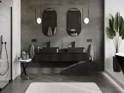 Mexen Orio Badezimmerschrank 160 cm mit Arbeitsplatte, 1 Schublade, schwarz glänzend - 91A10-16023-1-BFC70