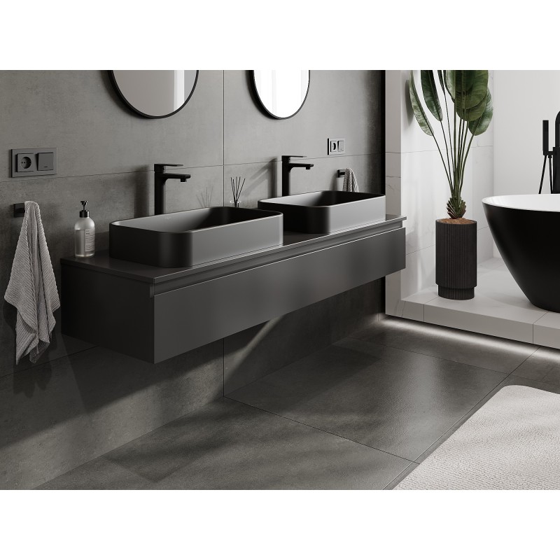 Mexen Orio Badschrank 160 cm mit Arbeitsplatte, 1 Schublade, schwarz matt - 91A10-16023-1-BFC71