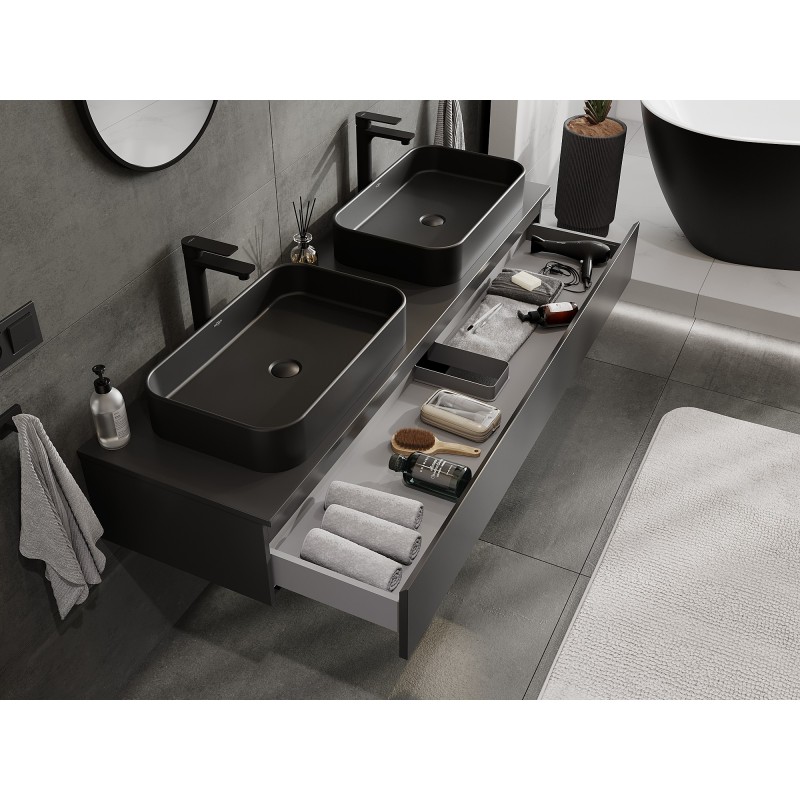 Mexen Orio Badschrank 160 cm mit Arbeitsplatte, 1 Schublade, schwarz matt - 91A10-16023-1-BFC71