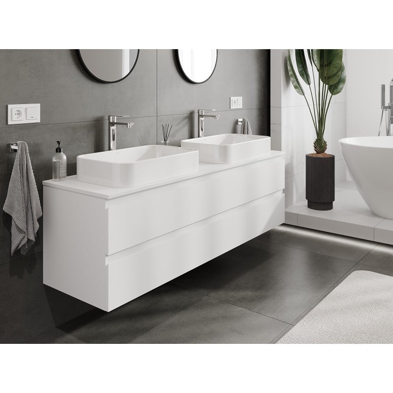 Mexen Orio Badezimmerschrank unter dem Waschbecken 160 cm mit Arbeitsplatte, 2 Schubladen, weiß matt - 91A10-16047-2-BFFC01