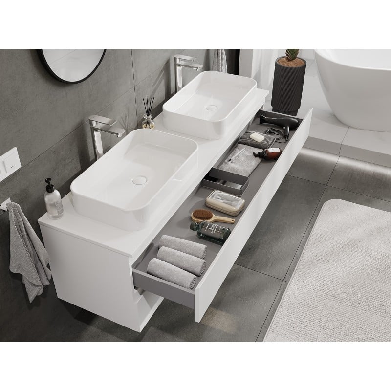 Mexen Orio Badezimmerschrank unter dem Waschbecken 160 cm mit Arbeitsplatte, 2 Schubladen, weiß matt - 91A10-16047-2-BFFC01