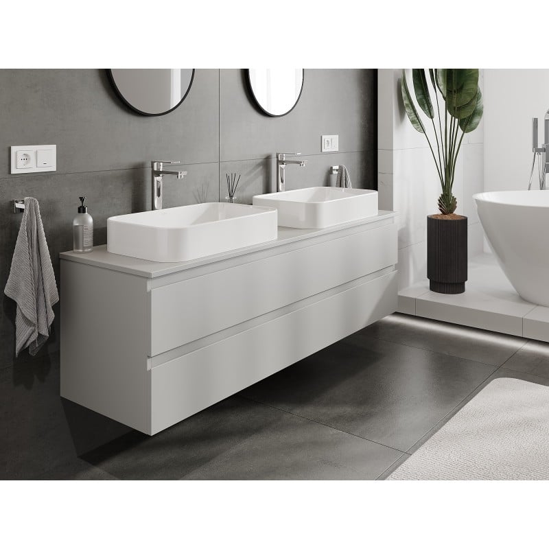 Mexen Orio Badezimmerschrank 160 cm mit Arbeitsplatte, 2 Schubladen, Grau Matt - 91A10-16047-2-BFFC62