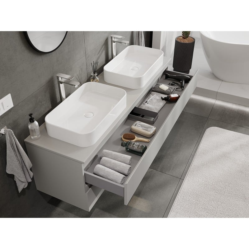 Mexen Orio Badezimmerschrank 160 cm mit Arbeitsplatte, 2 Schubladen, Grau Matt - 91A10-16047-2-BFFC62
