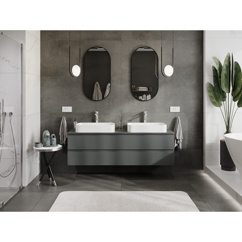 Mexen Orio Badezimmerschrank 160 cm mit Waschtischplatte, 2 Schubladen, Graphit Matt - 91A10-16047-2-BFFC66