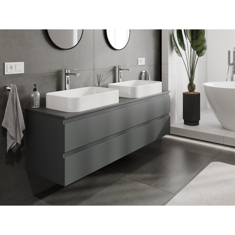 Mexen Orio Badezimmerschrank 160 cm mit Waschtischplatte, 2 Schubladen, Graphit Matt - 91A10-16047-2-BFFC66