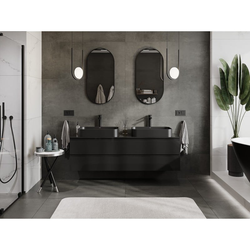 Mexen Orio Badezimmerschrank 160 cm mit Waschtischplatte, 2 Schubladen, schwarz glänzend - 91A10-16047-2-BFFC70