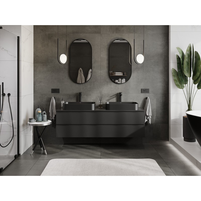 Mexen Orio Badezimmerschrank 160 cm mit Arbeitsplatte, 2 Schubladen, schwarz matt - 91A10-16047-2-BFFC71