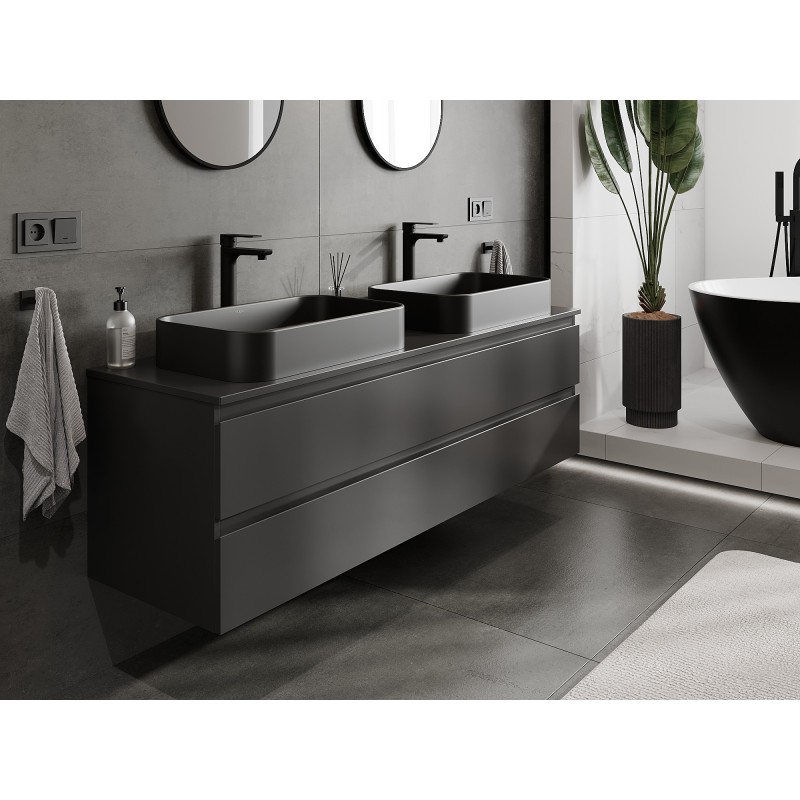 Mexen Orio Badezimmerschrank 160 cm mit Arbeitsplatte, 2 Schubladen, schwarz matt - 91A10-16047-2-BFFC71