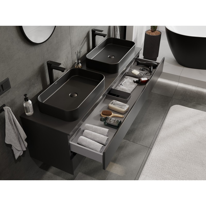 Mexen Orio Badezimmerschrank 160 cm mit Arbeitsplatte, 2 Schubladen, schwarz matt - 91A10-16047-2-BFFC71