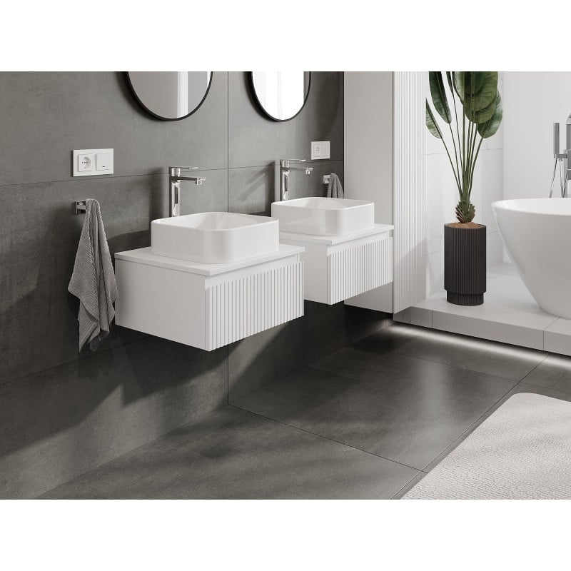 Mexen Rivel Badschrank für Waschbecken 50 cm mit Tischplatte, 1 Schublade, gerillt, weiß matt - 91A20-05023-1-BFC01