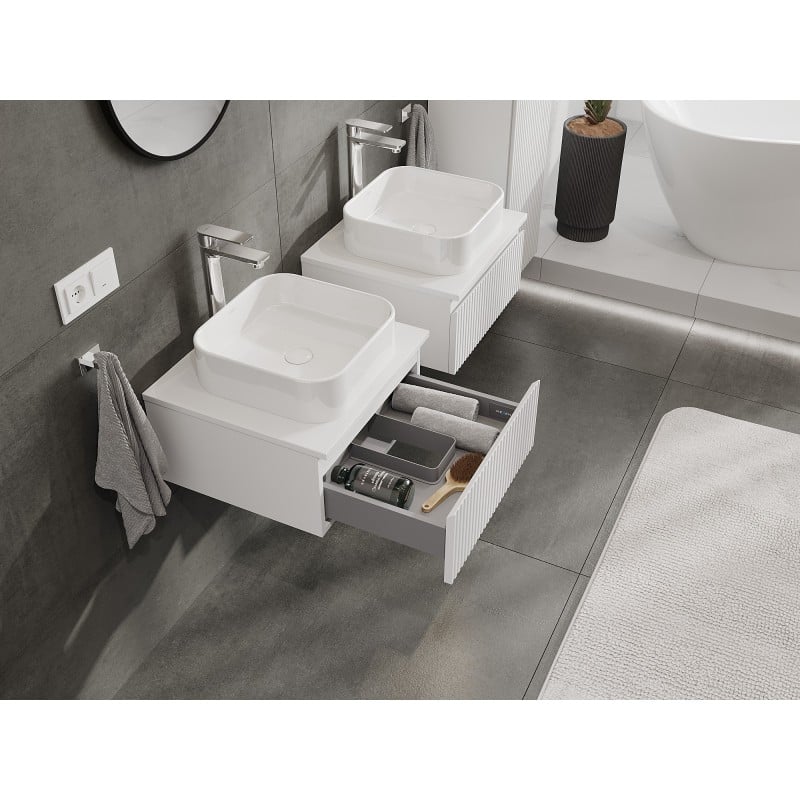 Mexen Rivel Badschrank für Waschbecken 50 cm mit Tischplatte, 1 Schublade, gerillt, weiß matt - 91A20-05023-1-BFC01