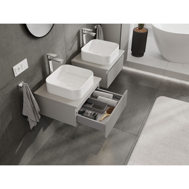 Mexen Rivel Badezimmerschrank unter Waschbecken 50 cm mit Platte, 1 Schublade, geriffelt, grau matt - 91A20-05023-1-BFC62