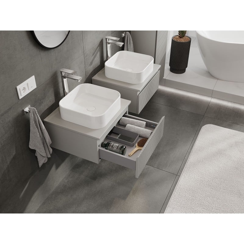 Mexen Rivel Badezimmerunterschrank 50 cm mit Arbeitsplatte, 1 Schublade, gerillt, grau matt - 91A20-05023-1-BFC62