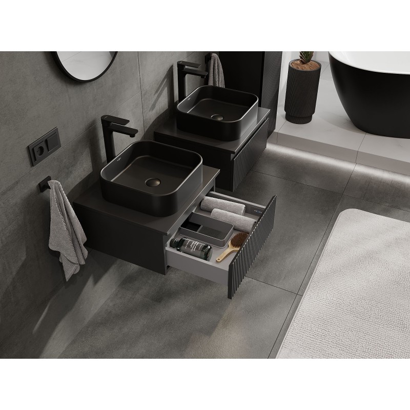 Mexen Rivel Badezimmerunterschrank 50 cm mit Platte, 1 Schublade, gerippt, schwarz matt - 91A20-05023-1-BFC71