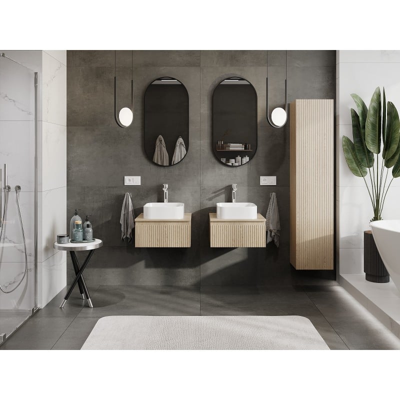 Mexen Rivel Badezimmerschrank unter dem Waschbecken 50 cm mit Arbeitsplatte, 1 Schublade, gerillt, Eiche - 91A20-05023-1-BFC81