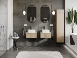 Mexen Rivel Badezimmerschrank unter dem Waschbecken 50 cm mit Arbeitsplatte, 1 Schublade, gerillt, Eiche - 91A20-05023-1-BFC81