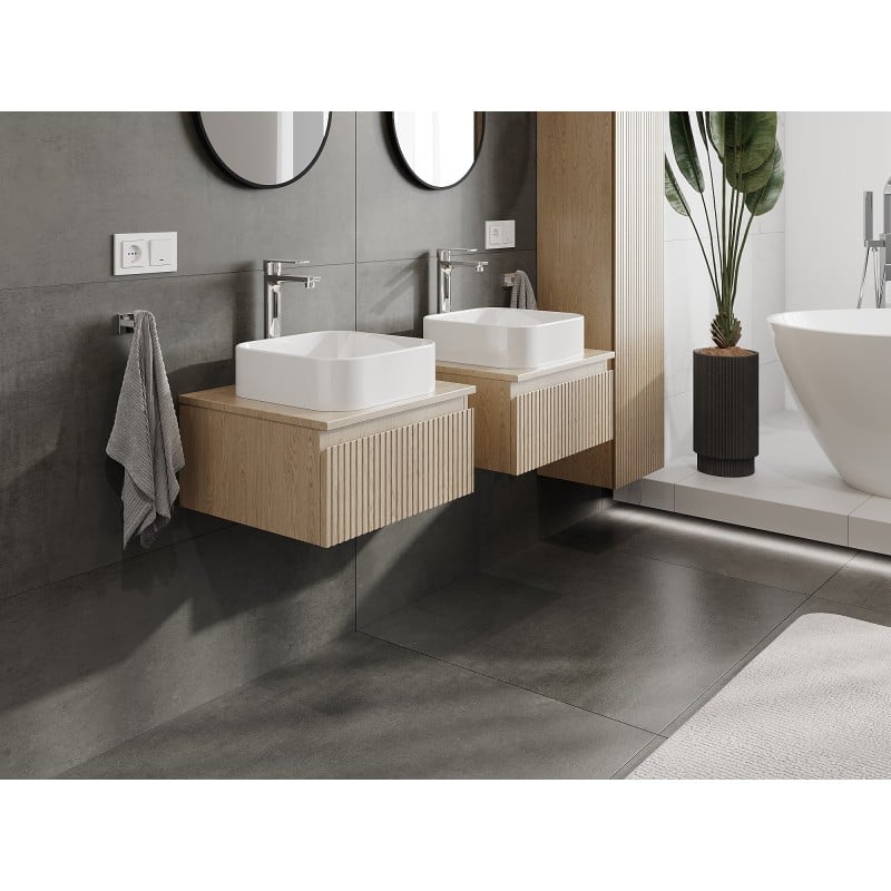 Mexen Rivel Badezimmerschrank unter dem Waschbecken 50 cm mit Arbeitsplatte, 1 Schublade, gerillt, Eiche - 91A20-05023-1-BFC81
