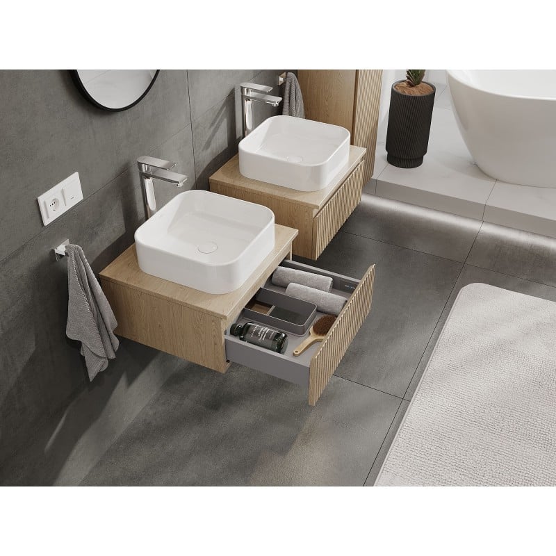 Mexen Rivel Badezimmerschrank unter dem Waschbecken 50 cm mit Arbeitsplatte, 1 Schublade, gerillt, Eiche - 91A20-05023-1-BFC81