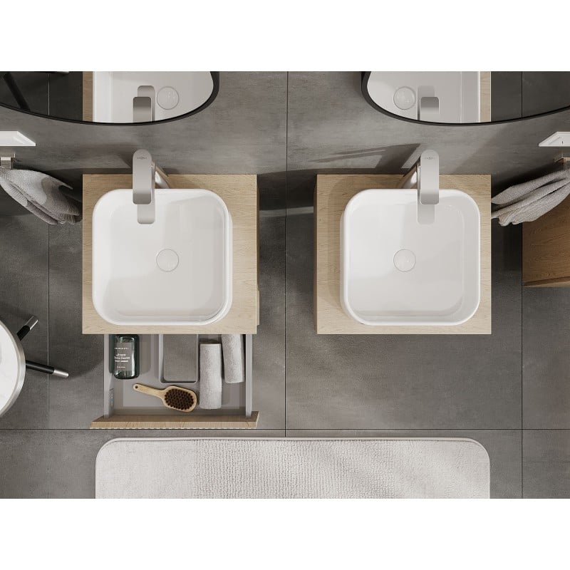 Mexen Rivel Badezimmerschrank unter dem Waschbecken 50 cm mit Arbeitsplatte, 1 Schublade, gerillt, Eiche - 91A20-05023-1-BFC81
