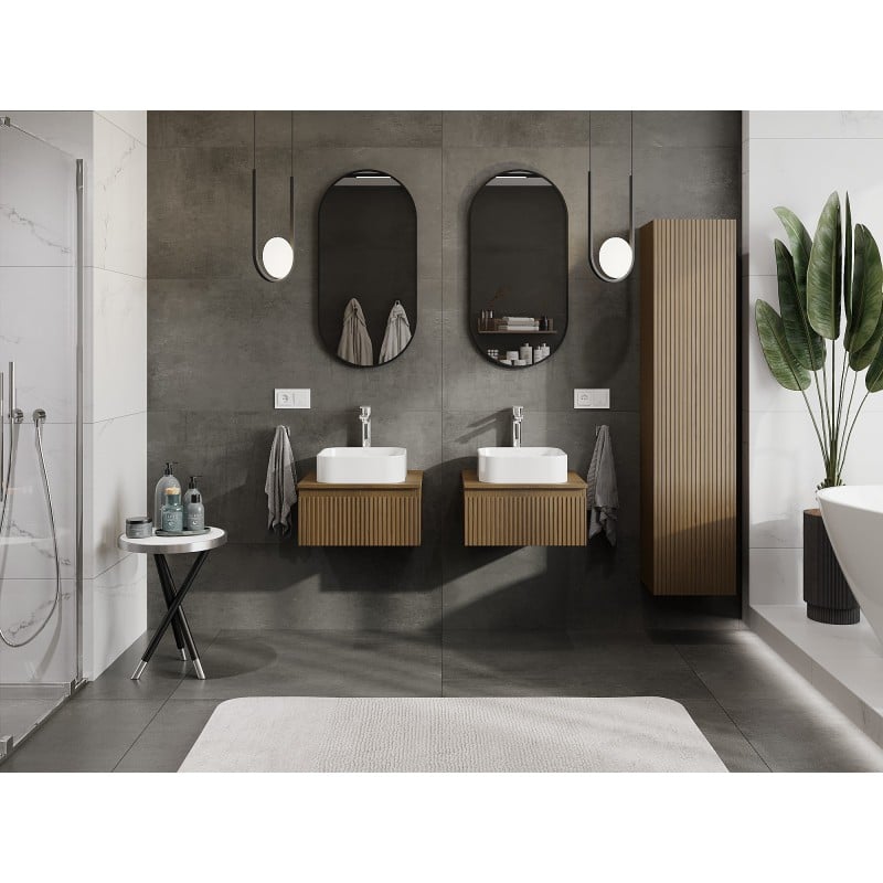 Mexen Rivel 50 cm Badezimmerunterschrank mit Arbeitsplatte, 1 Schublade, geriffelt, Nussbaum - 91A20-05023-1-BFC86
