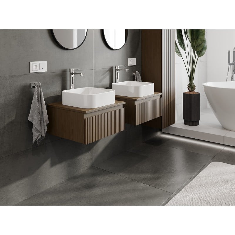 Mexen Rivel 50 cm Badezimmerunterschrank mit Arbeitsplatte, 1 Schublade, geriffelt, Nussbaum - 91A20-05023-1-BFC86