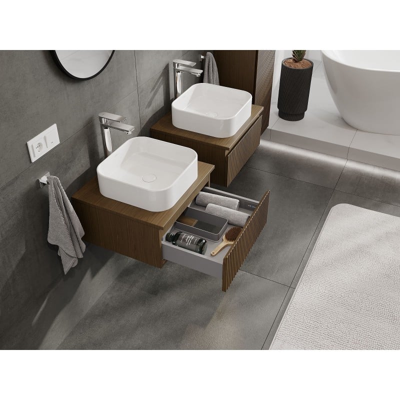 Mexen Rivel 50 cm Badezimmerunterschrank mit Arbeitsplatte, 1 Schublade, geriffelt, Nussbaum - 91A20-05023-1-BFC86