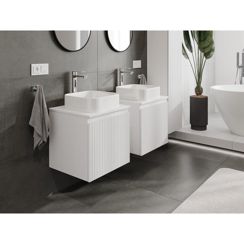 Mexen Rivel Badezimmerschrank unter Waschbecken 50 cm mit Arbeitsplatte, 1 Schublade, gerillt, weiß matt - 91A20-05047-1-BFC01