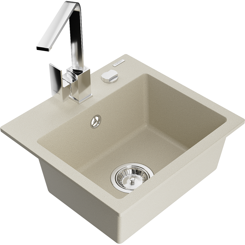 Mexen Milo Granitspüle 1-Becken mit Küchenarmatur Rita, beige - 6505-69-670300-00